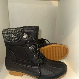 Tommy Hilfiger Black Winter Duck Boots with Knit Cuff